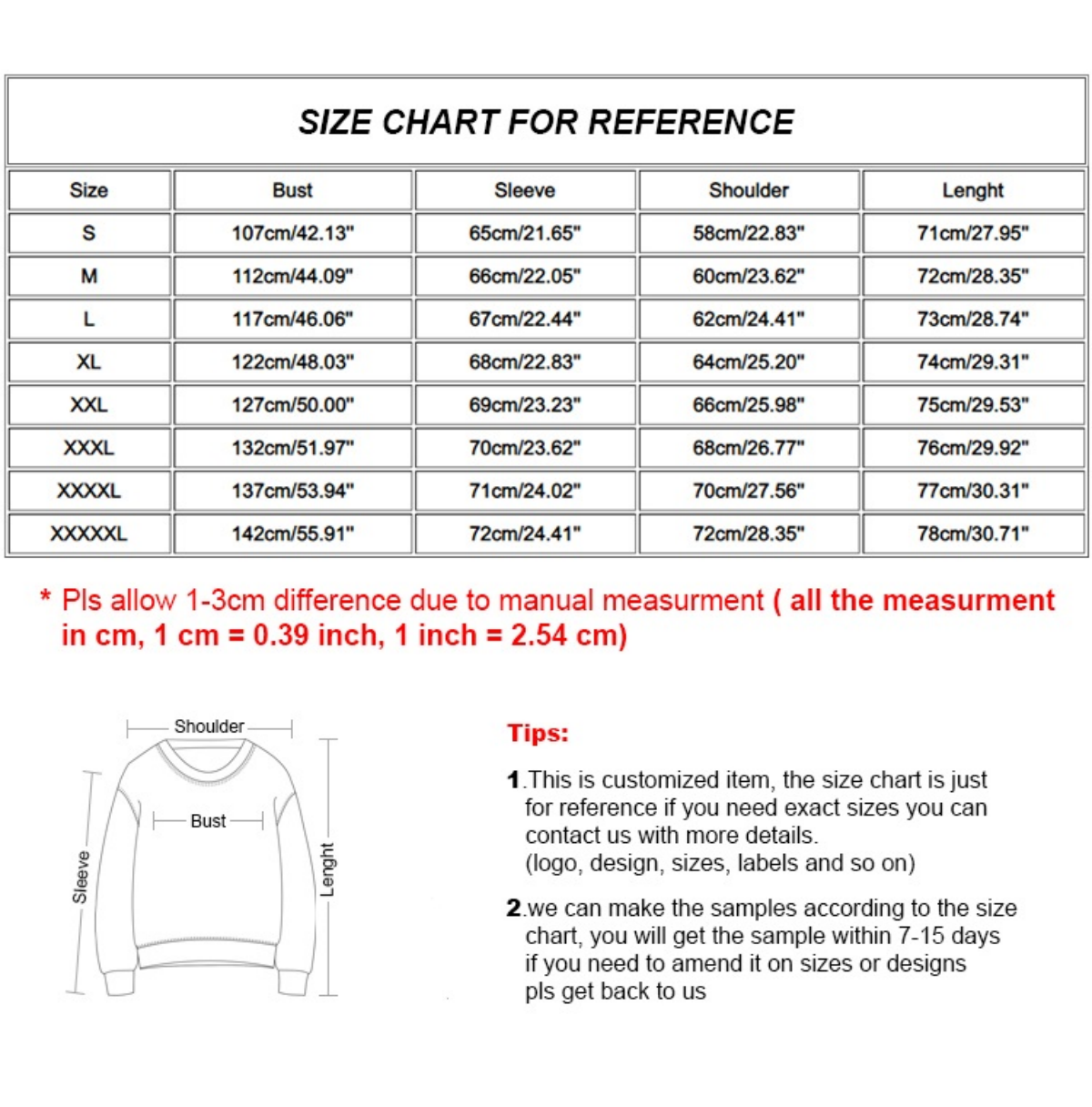 tabela rozmiarów bluzy