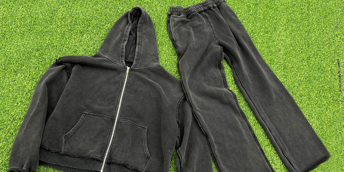 Custom hoodie and sweatpants sample displayed