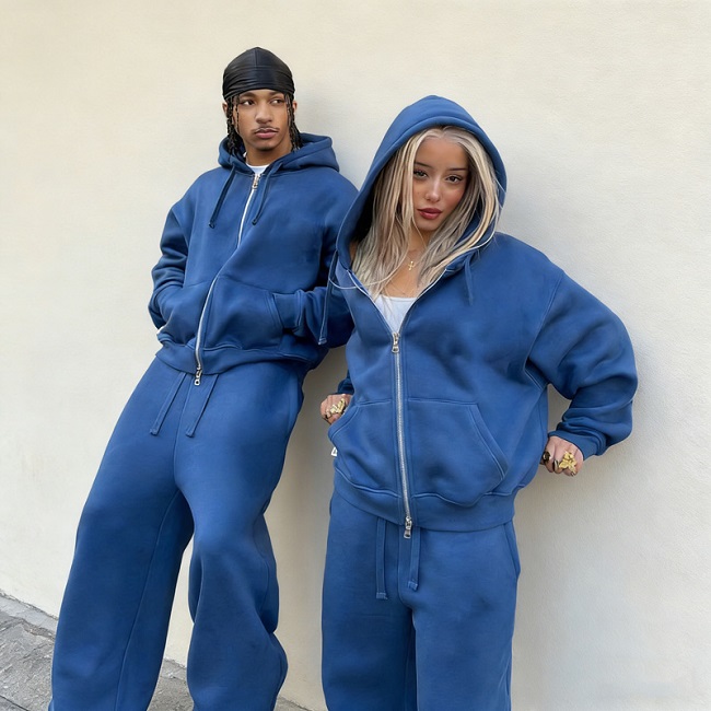 unisex tracksuits model front view a men's hands in pockets casual style