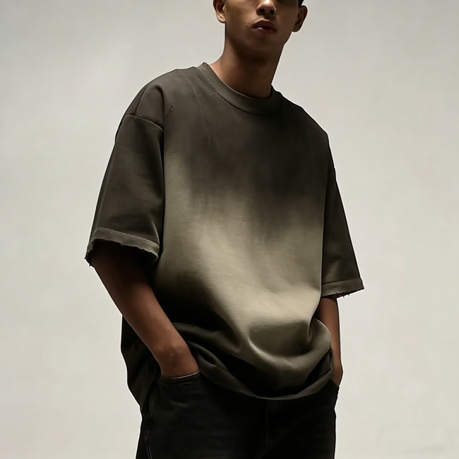 washed tshirt model front view full body hands in pockets