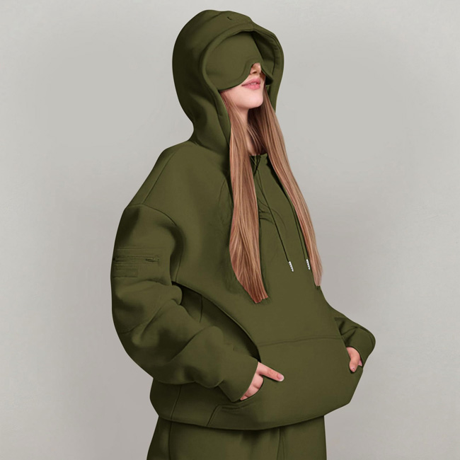 army green eye mask hoodie