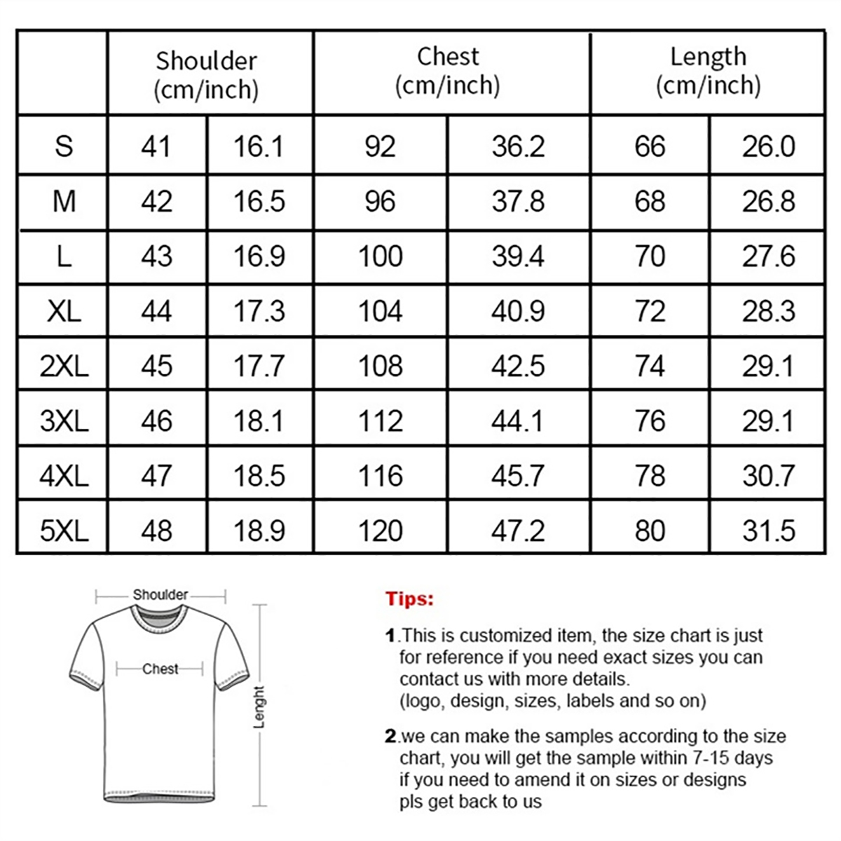 tshirt size chart