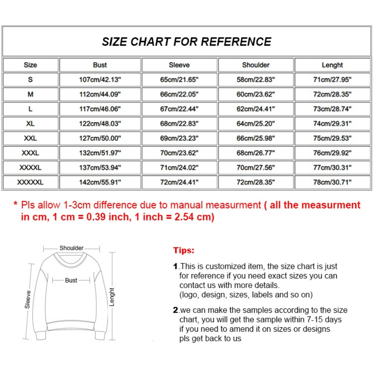 hoodie size chart